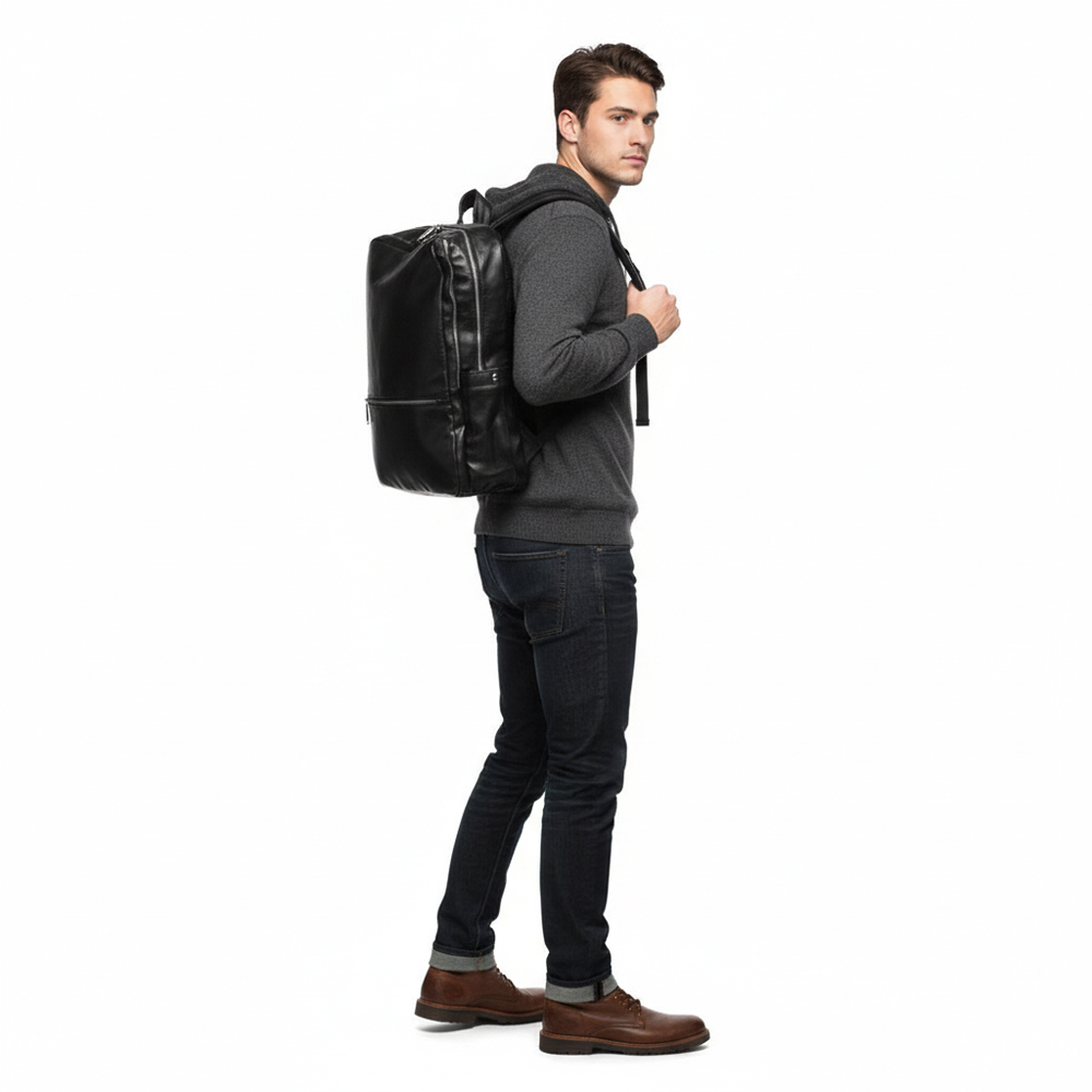 Sac à dos en cuir noir