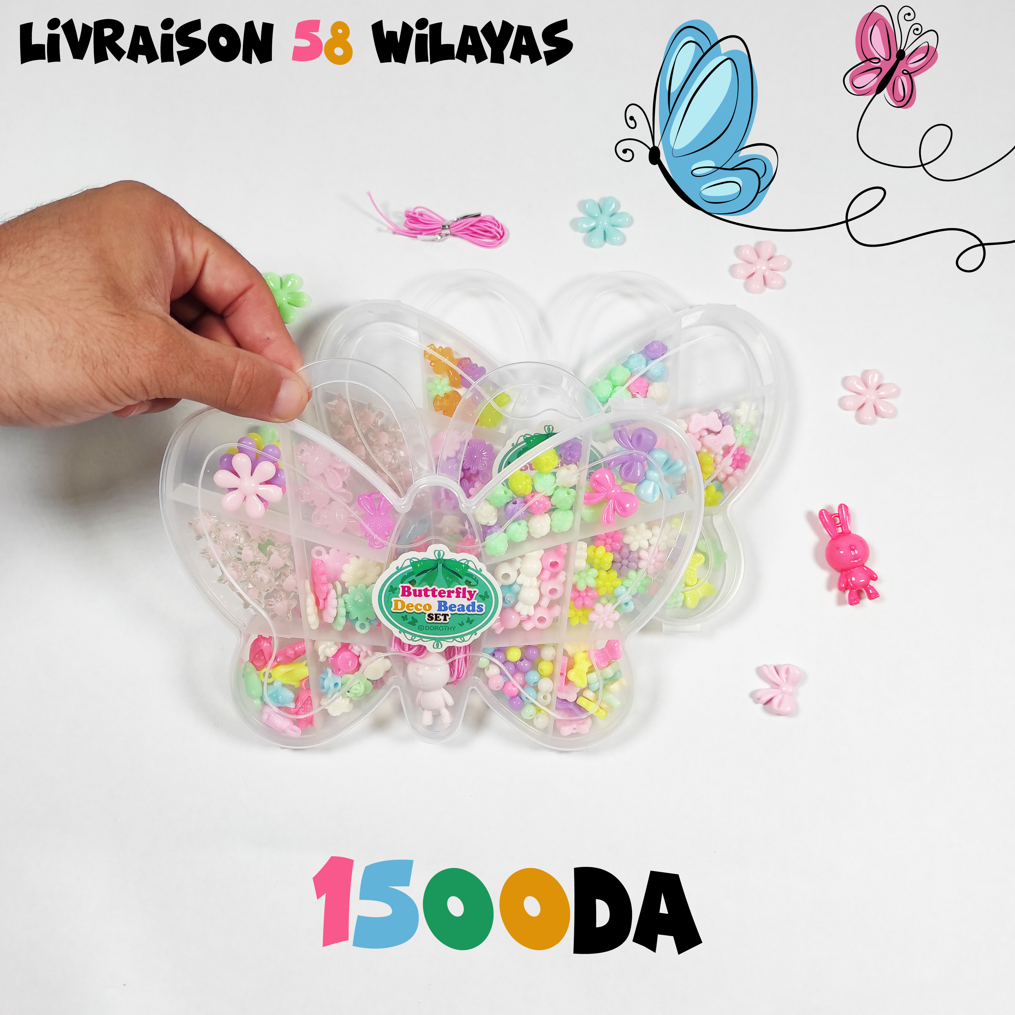 ENSEMBLE DE PERLES DÉCORATIVES PAPILLON (BLEU)