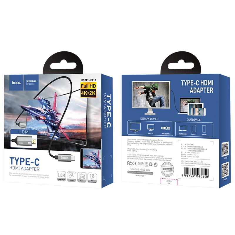 Câble Type-C vers HDMI 4K UA13 coque en alliage d'aluminium