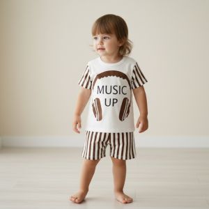 ENSEMBLE BLANC MOTIF -MUSIC UP - MARRON