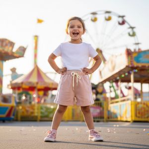 SHORT COTON ROSE AVEC 2 Bandes Blanches
