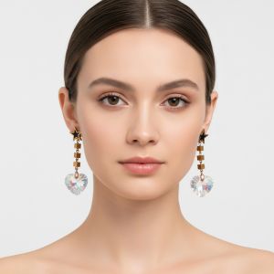 boucle d'oreille pendantes étoile et coeur jaune