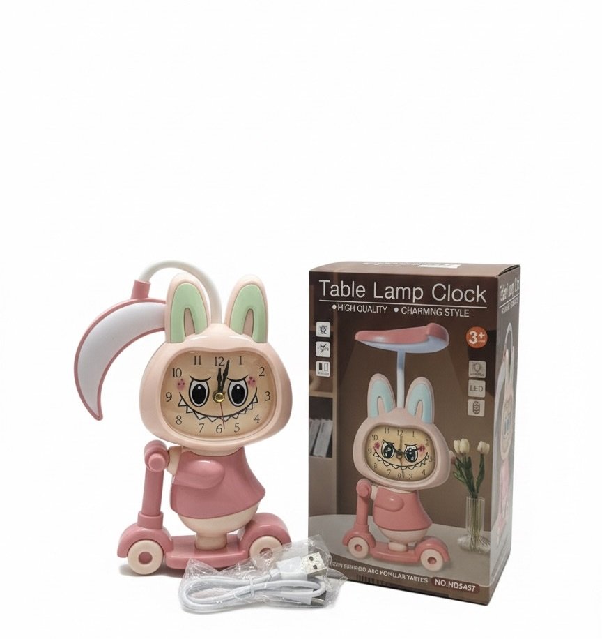 ساعة ومنضدة "أرنب السكوتر" الذكية – إضاءة LED ومنبه بتصميم كرتوني ممتع للأطفال