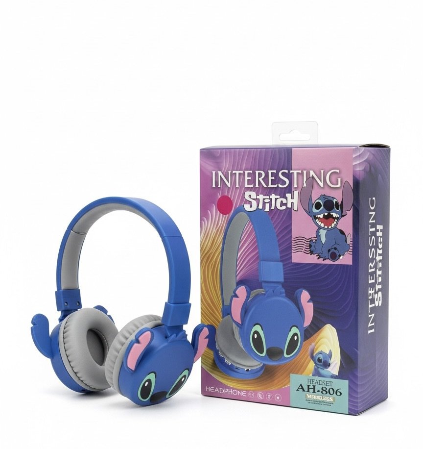 سماعات رأس "ستيتش" (Stitch) اللاسلكية للأطفال – صوت نقي، تصميم ثلاثي الأبعاد مريح، وإضاءة مبهجة