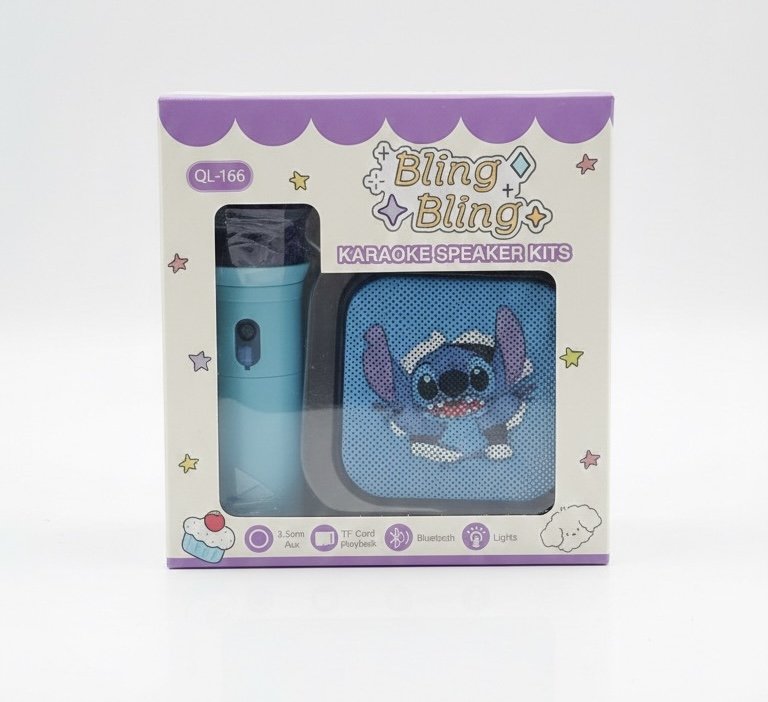 مجموعة كاريوكي "Bling Bling" للأطفال (موديل QL-166) – استوديو غنائي متنقل بتصميم "ستيتش" المحبوب