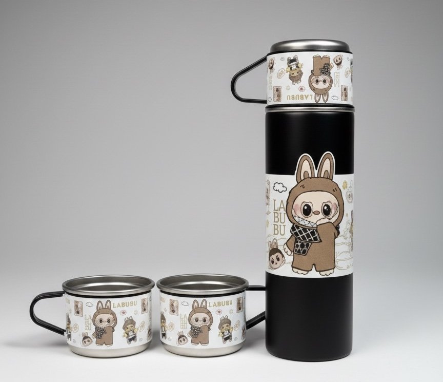 طقم هدية "لابوبو" (LABUBU) الحراري والمرح - رفيقك المثالي للمشروبات الساخنة!