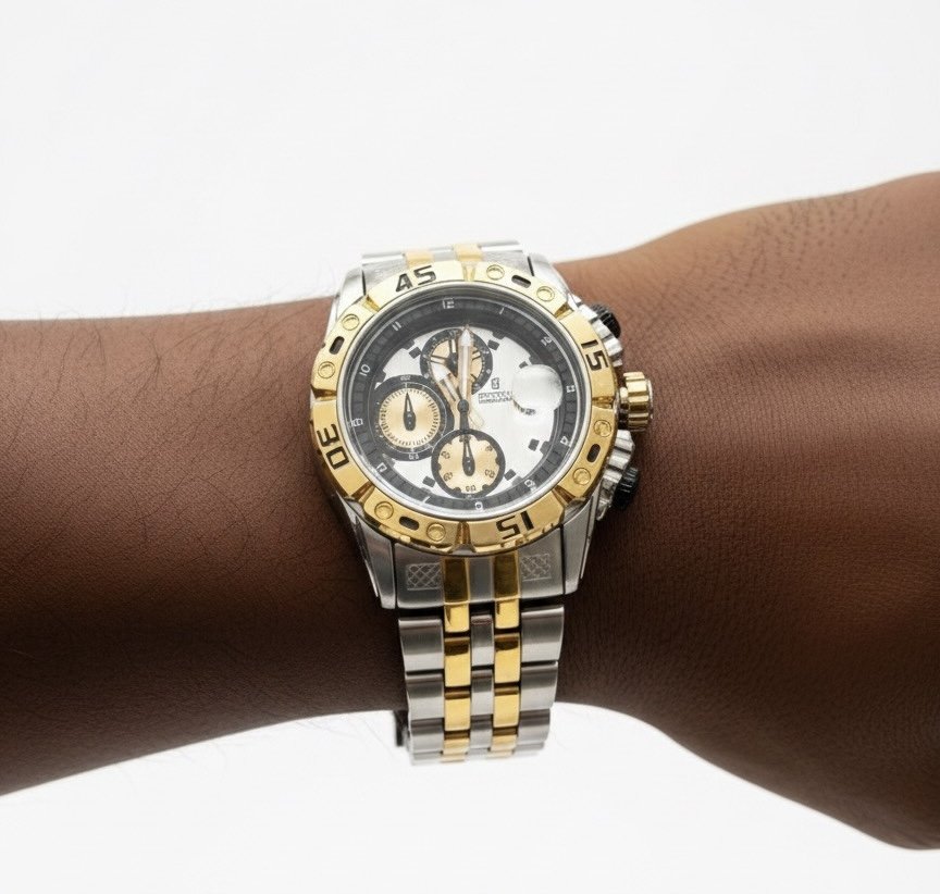 ساعة كرونوغراف رياضية: فخامة الذهب والفولاذ المقاوم للصدأ