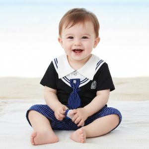 ENSEMBLE GARCON POLO NOIR AVEC PAPILLON BLEU ET SHORT BLEU