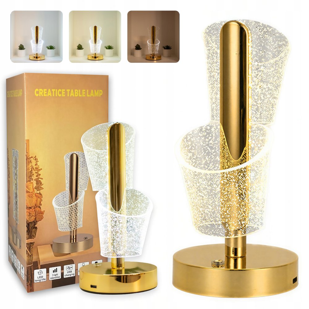 أبجورة "كريتيس" الذهبية الفاخرة – إضاءة LED ذكية بـ 3 مستويات سطوع وتصميم عصري